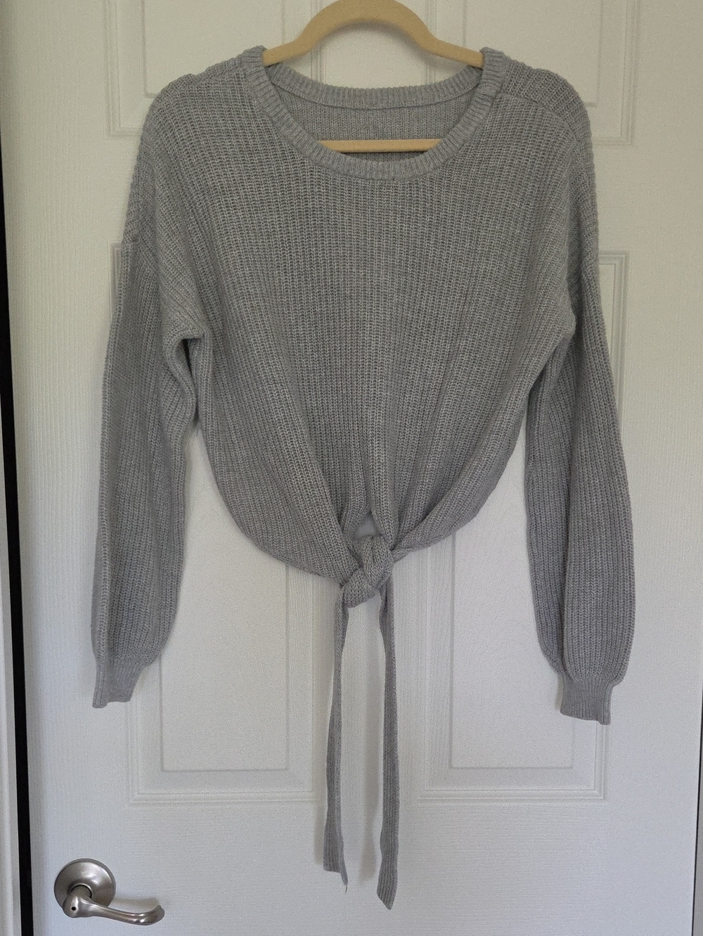 Hollister Light Gray Tie-Front Crewneck Sweater